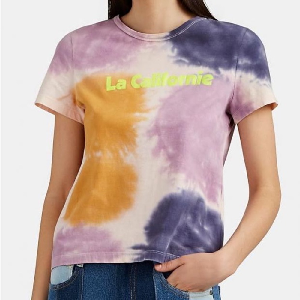 A.L.C. La Californie Tie-Dyed Cotton T-Shirt Blue/Purple/Orange Size Small